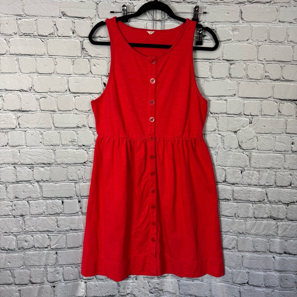 J. Crew Red Nautical Button Down 100% Cotton Stretchy Sleeveless Dress Sz Large